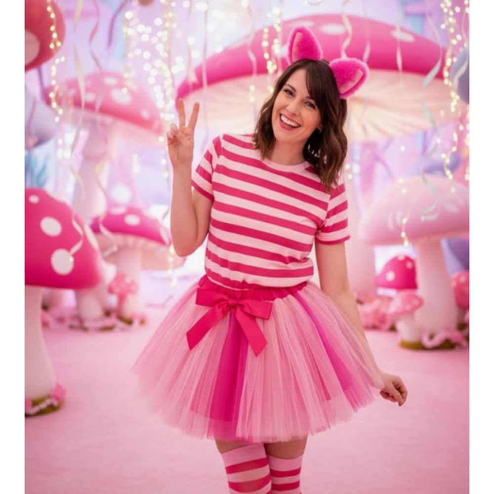 Cozypower Halloween Pink Striped Cat Costume Accessories Set Skirt Tutu L